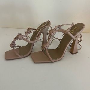 NWOT EGO nude lace up square toe heels. Size 6